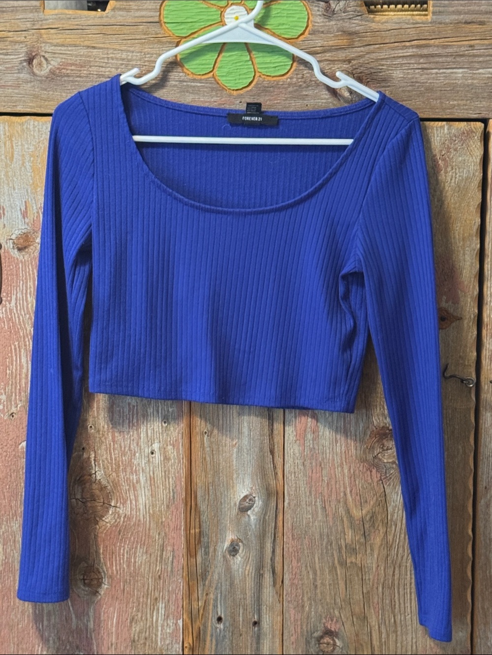 Forever 21 Royal Blue Ribbed Long-Sleeve Crop Top small